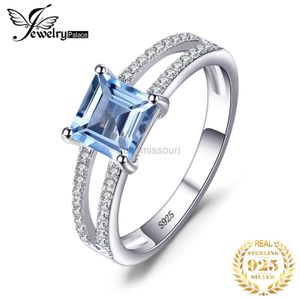 Anelli a fascia JewelryPalace 12ct Princess Cut Sky Blue Topaz Anello di fidanzamento in argento sterling 925 per donna Gemstone Fine Jewelry Wedding Gift J230531