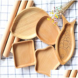 Dishes Plates Fish Leaves Shaped Wooden Dinner Handmade Craft Safe Health Kids Cute Wood Eco Friendly Oval Square Fruits Plate Vt1 Dhcth
