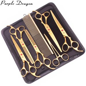 Tools Purple Dragon Pet Scissors 7 '' Rostfritt hund Groomming Scissors Kit Straight Shears Thinning Shears Chunker Curved Shears Z3003