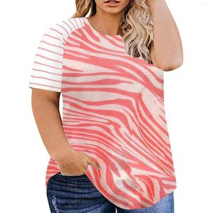 Kvinnors blusar överdimensionerade crewneck skjortor randtryck kvinnor chiffong kort ärm sommar estetiska kläder tröja lös tröja