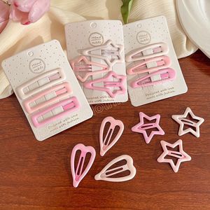 3pcs/set Girls Cute Gradient Pink Bangs Side Clips Frosted Star Heart Square Shaped BB Hairpins Metal Snap Clip Hair Accessories