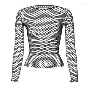 Camisoles & Tanks Women Fishnet Mesh See-through Black Shirts Fashion Bodystocking Night Dress Hollow Out Sexy Long Sleeve Underwear