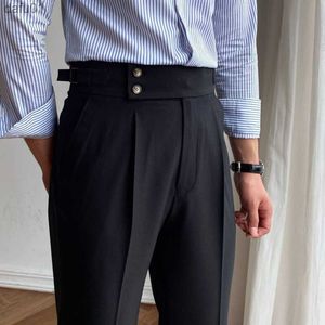 Męskie spodnie Brytyjskie proste spodnie z wysokiej talii Mężczyźni Spółki Społeczne spalanie włoskich męskich formalne pantelones hombre 2023 sukienka kostki mężczyźni l230520