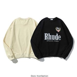 American High Street Fashion Marka Rhude Męskie bluzy 2022 Wysokiej definicji Pszenica Letter Drukujący Hip Hop Damski Sweter okrągły