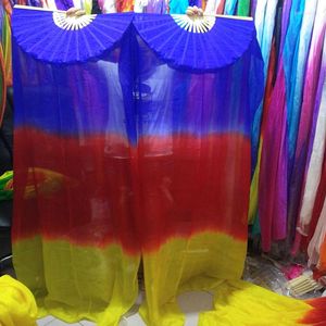 Scen Wear 2023 Real Silk Dancing Fan Veils Sexy Belly Dance Pure Fans 180 90cm Blue/Red/Yellow Dyed Color