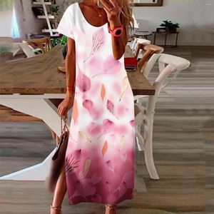 Casual Dresses In Women Fashion Dress Loose Gradient Print Short Sleeve Round Neck Side Slit Long For Summer