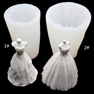 Hot 3D wedding dress silicone mold food grade for handmade DIY candle car fragrance maker cake decorative toppers L230523