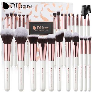 Borstar ducare Pearl White Makeup Borstes Set 27pc Professional Brush For Makeup Foundation Eyeshadow Synthetic Goat Pony Hair Brush Set