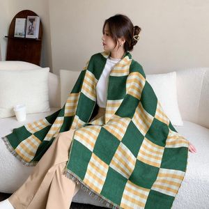 Scarves Patchwork Plaid Pashmina Warm Cashmere Blend Women Shawl And Wraps Elegant Echarpes Female Bufanda Scarf Winter