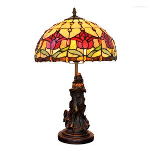 Tischlampen 12 Zoll Rote Tulpe Garten Schönheit Schreibtischlampe Tiffany Buntglas Retro Bar Restaurant Kinder Schlafzimmer Nachttisch