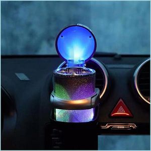 Ashtrays Universal Car Ashtray With Led Lights Creative Personality Covered Inside Multifunction Supplies Drop Delivery Home Garden Dht7B