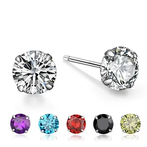 S925 Sterling Silver small stud earring Four Claw Ear Studs Simple Fresh Colorful Zircon Stone for Men and Women Earring Earbone Studs 3mm/4mm/5mm/6mm size wholesale