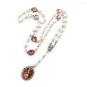 Pendant Necklaces QIGO Vintage Ornaments Imitation Pearl Water Drop Seven Bitter Rosary Necklace Alloy Glass Virgin