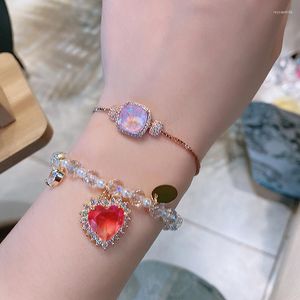 Bracelets de charme minar rosa romântico rosa roxo cz cúbico zircônia pérola coração cinturão de cristal brilhante para mulheres acessórios para mulheres acessórios