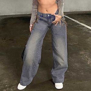 Винтажные джинсы Женщина 2023 модная уличная одежда свободно вымыла джинсы с низкой талией.
