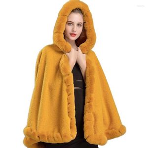 Lenços 9001 moda européia e americana espessada espessada imitação de pêlo de gola de pele de gola feminina com capuz Ponchos encapuzados