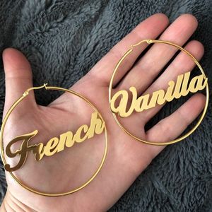 Hoop Huggie Custom Hoop Name Earrings Fashion Stainless Steel 70MM Diameter Boho Personalised Name Earrings Modern Brincos With Box 230531