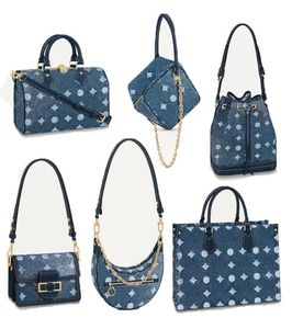 Designer Damen ONTHEGO Denim Einkaufstasche Kontraststich bedruckt POCHETTE Rindsleder NeoNoe Eimer Handtasche Geldbörsen Tote Umhängetasche