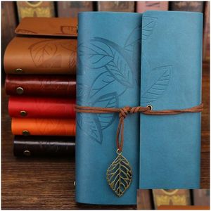 Anteckningar Vintage Studenter Bandage Notebook Solid Color Pu er Leather Journal Travel Diary Books Retro Notepad Note Book Stationery G DHSHD