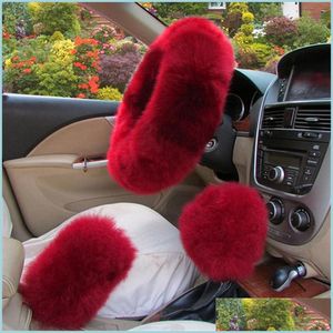 Party Favor 3Pcs/Set Winter Car Steering Wheel Cover 12 Colors Long Wool Pink Fur Universal Accessories Wholesale Drop Delivery Home Dhk4J