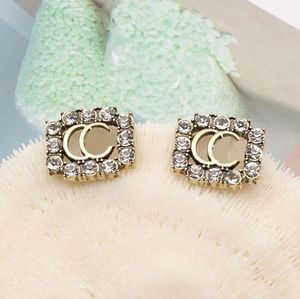 Varumärkesdesigners 18G Gold Plated 925 Silver Luxury Letters Stud Geometric Famous Women Round Crystal Rhinestone Pearl Earring Wedding Jewerlry