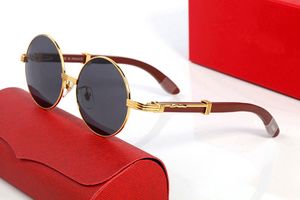 Runde Designer-Sonnenbrille für Damen und Herren, Büffelhorn-Sonnenbrille, rahmenlose Holzbrille, modische Sportbrille, schwarze Brille