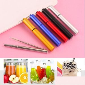 Drinking Straws Collapsible Metal St Set Outdoor Portable Reusable With Brush Stainless Steel Foldable Sts Bar Kitchen Tool Dbc Drop Dhpkg