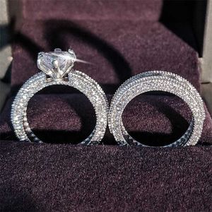 Anelli a fascia 2022 nuovo design argento colore bianco zircone anello nuziale set per le donne fidanzamento dito anniversario regalo banchetto gioielli J230531