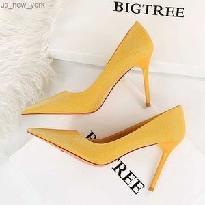 Dress Shoes BIGTREE HOT 9.5cm Shallow Pointed Head Presses Grain Silk Sexy Womans Shoes Wedding Bridal Glitter Heels Fetish Stiletto Pumps L230518