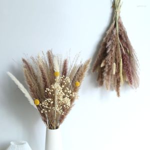 Flores decorativas naturais pequenos pampas buquê de grama real seco para quarto decoração de sala de estar cultivado artificialmente