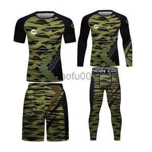 Men's Tracksuits 4 Pieces Four Seasons Wear Sports Suit Camouflage Patchwork 3D Print Tracksuit Gym Fitness Clothes Sets MMA BJJ Rashguard Suits J230531