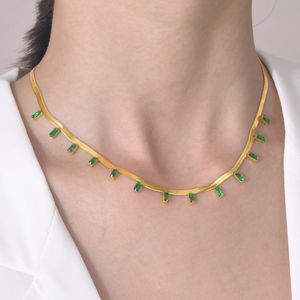 Kvinnors halsband Personlig och trendig rostfritt stål Platt tunn Snake-kedjehalsband Inlay Cubic Zirconia Jewelry Gift YW01NC-991