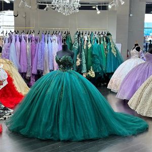 Verde moderno princesa esmeralda quinceanera vestidos 2023 cristais apliques vestidos de 15 anos vestido espartilho para 16 anos