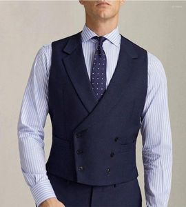 Men's Vests Elegant Navy Blue Vest For Men Wedding 2023 Double Breasted Waistcoat Slim Fit Jacketless Casual Business Suit Custom Made