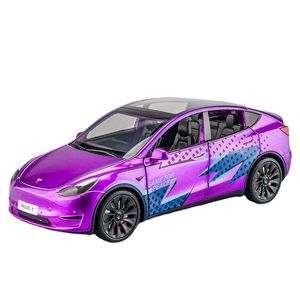 1:24 Tesla Model Y Model 3 Charging Pile Alloy Die Cast Toy Car Model Sound and Light Children's Toy Collectibles Birthday Gift