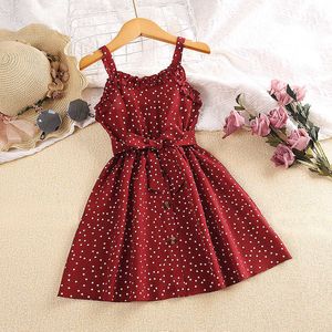 Vestidos de menina vestido de crianças para garotas 4-7 anos Vestido de cinta de bolinhas vermelhas confortável e legal AA230531