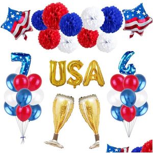 Dekoracja imprezy USA Niepodległość Day Day Foil Zestaw gwiazda Letter Hel Runda Lateks Balony Ameryka Celebration VT0259 Drop Deliv Dhmu3