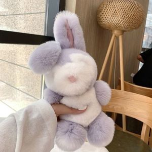 Real Rabbit Fur Bunny Kids Toy Doll PomPom Fur Ball Car HandBag Keychain Gift