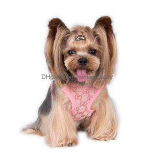 Dog Collars Leashes Stepin Harness Set Designer Pet Vest Classic Jacquard Lettering Soft Air Mesh Harnesses For Small Dogs Cat Tea Dhjgs