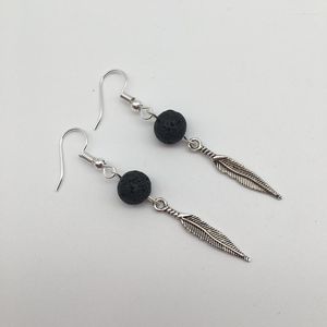 Dangle Earrings 1pair) Essential Oil Diffuser Jewelry Minimalist Feather Leaves Rock Lava Stone 4 Color