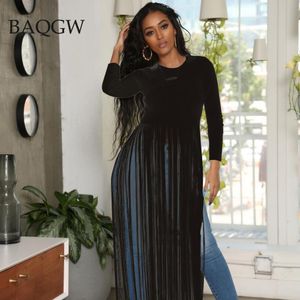 T-Shirt Women Summer Sexy Tassel Patchwork Top Fashion Party Nightclub Clothes Long Sleeve Maxi Tshirt Vintage Long Vestido Dresses