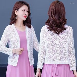 Kvinnors stickor 2023 Spring Autumn Summer Sun Protection Clothing Women Lace Cardigan Female Cardigans Thin Coat Ladies sjal Ytterkläder