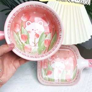 Bowls Cute European Hand-Painted Tableware Creative Tray Ceramic Plate Dish Kitchen Dinner Home Decoration Accessories Micro-oven