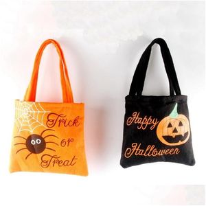 Altre forniture per feste festive Borsa in tessuto non tessuto di Halloween Borse per sacchi di caramelle Borsa regalo per bambini Spider Pumpkin Organizer stampato Vt0563 Drop Dhwjq