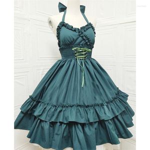 Vestidos casuais clássicos elegante suspenso lolita vestido lolita vintage girl mole menina sem mangas jsk halter pescoço espartilho ruffles vitoriano