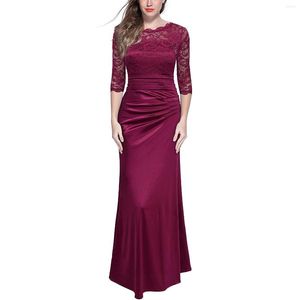 Casual klänningar eleganta retro spetsar ihåliga ut broderier ärmar kväll maxi klänning kvinnor vintage parti lång formell vestidos