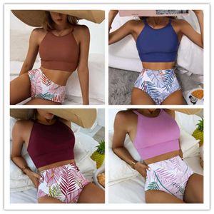 2023 Midja Bikini High Neck Printed Women's Apron Beach Suit Bathing Badkläder P230530