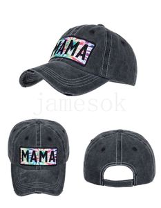 Berretto da baseball sportivo con ricamo lettera Mama per regalo per la mamma Cappello a coda di cavallo lavato patchwork tinto in cravatta DF106