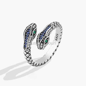 Pierścienie opaski 100 925 Srebrne pierścienie dla kobiet węża kształt zielone oko proste modne retro otwarte CZ ANILLOS PREZENTACJA AKCESORIA J230531