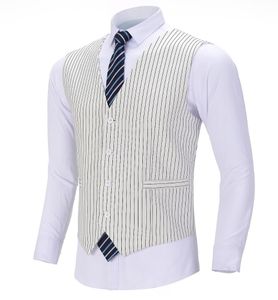 Westen formaler Herren Business Streifen Baumwollweste Boutique Slim Fit Anzug Weste Elfenbein SingleBreaSted Weste für Hochzeitsbräutigamsmen